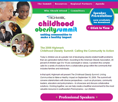 Highmark Childhood Obesity Summit Website